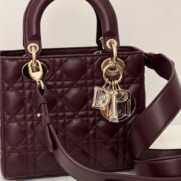 Christion Dior Lady Deep Burgundy Quilted Leather Lady Small ABC Rouge noir - Picture 9 of 11